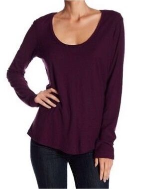 James Perse Long Sleeve Scoop Neck Tee in Deep Purple, Size 4 = XL, Like New